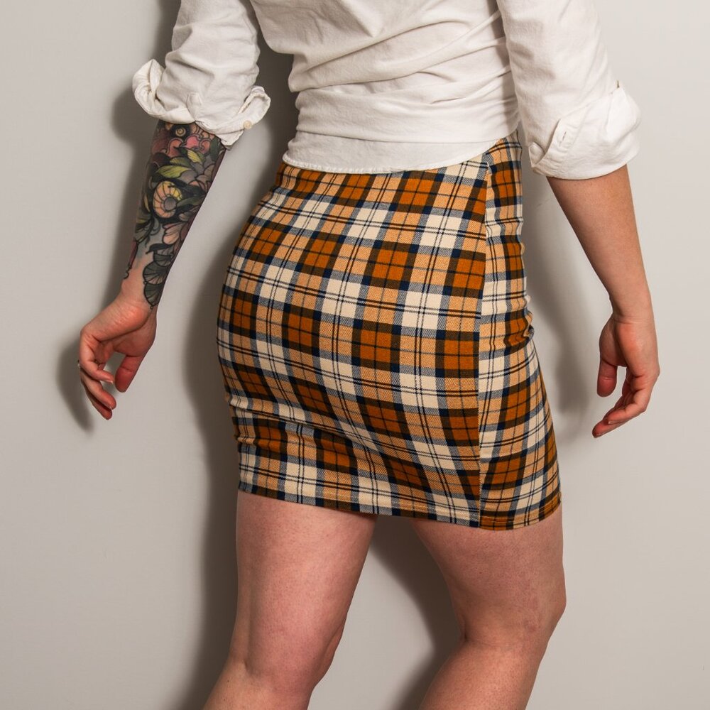 Retro Plaid Bodycon Mini Skirt